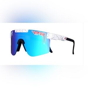 Pit VIPER Blue Mirrored Shield Sunglasses with Speckled White Frame